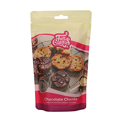 FunCakes Schokoladen Chunks Milch: schmackhafte backfeste Schokoladenchips zum Hinzufügen zu Kuchen, Cupcakes, Muffins oder Keksen, hergestellt aus echter belgischer Schokolade, Halal. 350 g.