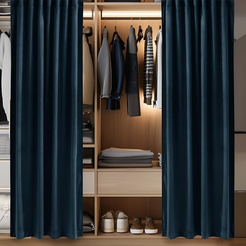 Image of Navy Blue Doorway Curtain 80 inches Long Super Soft Velvet Thermal Insulated Room Divider Blackout Privacy Protect Drapes for Bedroom Sliding Door Closet, W42 x L80, 1 Panel