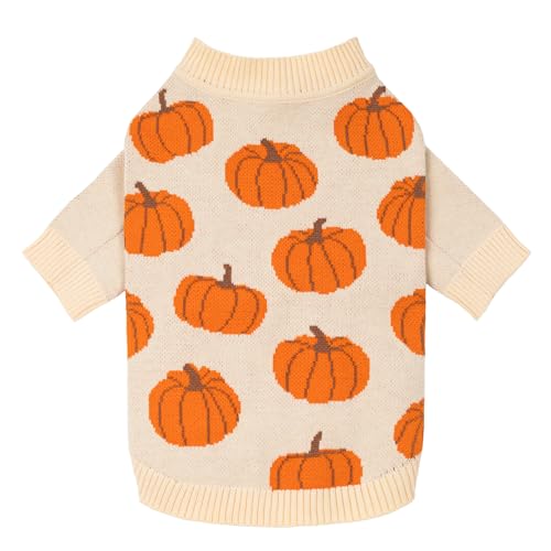 Fitwarm Pumpkin Dog Sweater Thanksgiving Outfit for Small Dogs Boy Girl Pet Outfit Orange Beige Small
