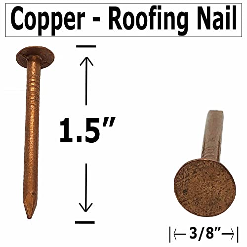 Clavos de cobre puro de 1.5 pulgadas para techado, chapa y acabado – 1.5” (38mm) de largo – cabeza de clavo 3/8” – paquete de 2 libras miniatura 2