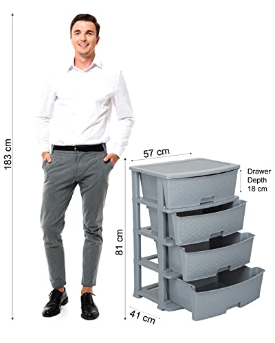 Image of Joyful Studio 4 XL Plastic Modular Drawer System for Home, Office, Hospital, Parlor, School, Doctors, Home and Kids, Product Dimension When assembeled (31cmx39cmx80.9 cm) (jumbo /Grey)