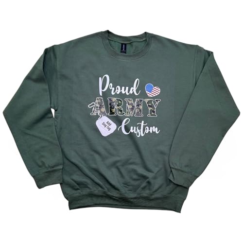 Custom Military Army Sweatshirt Hoodie, Proud Army Family, Marine, Navy, Air Force Apparel with Dog Tag Name, Personalized Gifts for Mom, Dad, Sister, Unisex Adult, Pack of 1