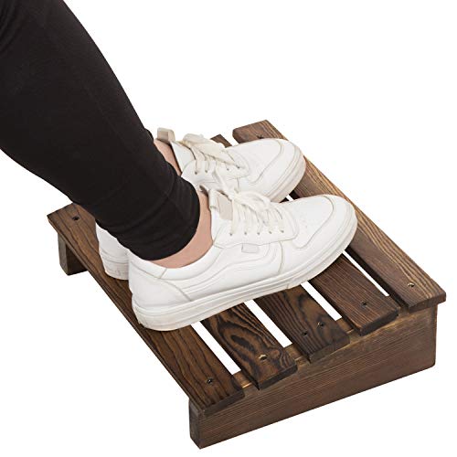 Mygift Burnt Brown Wood Ergonomic Small Foot Stool Under Desk Foot Rest With Tilted Design, Foot Stool For Desk At Work #TOP2