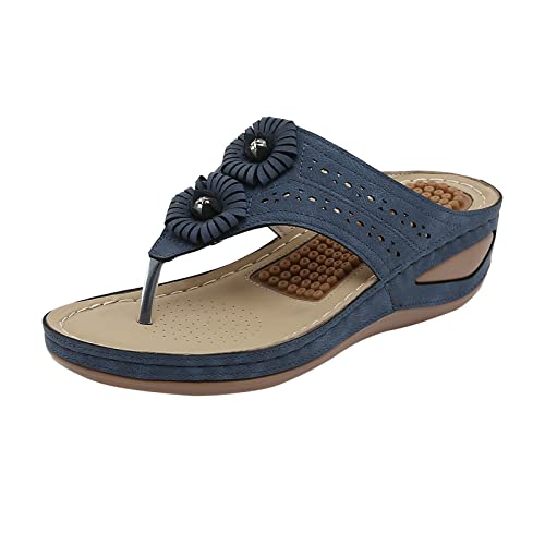 Genérico Sandalias Tacon Bajo Mujer Chanclas Pala Para mujer verano flores Casual punta abierta cuñas masaje fondo zapatillas transpirable Slip On zapatos sandalias Cuñas Negras Verano (Blue, 41)