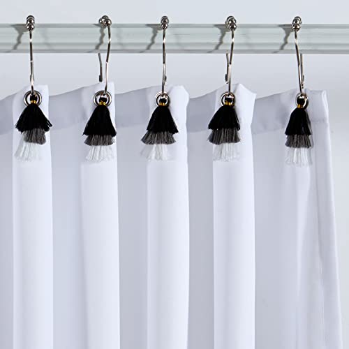 Estmy 12Pcs Boho Tassel Shower Curtain Hooks Rings Ombre Black White Bohemian Cute Decorative Shower Rings Hooks For Kids Bathroom Curtain Metal Rust-Proof Bohemian Bathroom Decor Accessories #TOP1
