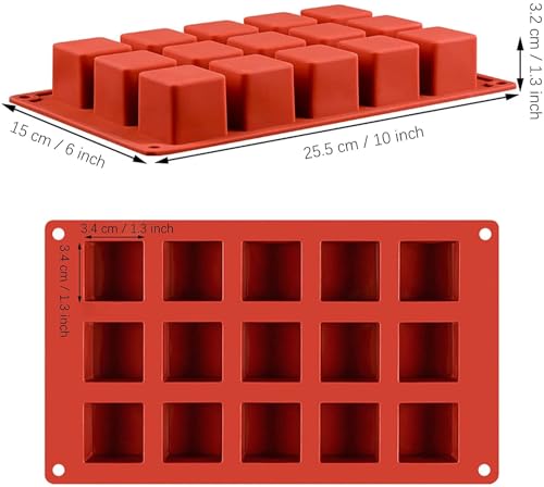 Image of 15 Cavity /Slot Square 3D Cube Silicone Cake Mold, Chocolate Mold Mousse Cupcakes Baking Tool Molds for Dessert Cheesecake Truffle Caramels Jelly Brownie Soap Icecream Popsicle Mould.