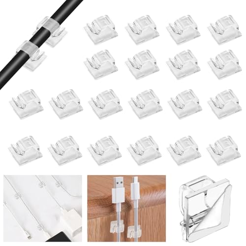 VCRANONR 120 Pezzi Autoadesivo Clip Cavo Fermacavi Adesivi Mini Clip per Cavi Clip per la Gestione dei Cavi Organizer per Cavi da Scrivania per Casa Ufficio Auto Giardino Muro, Trasparente