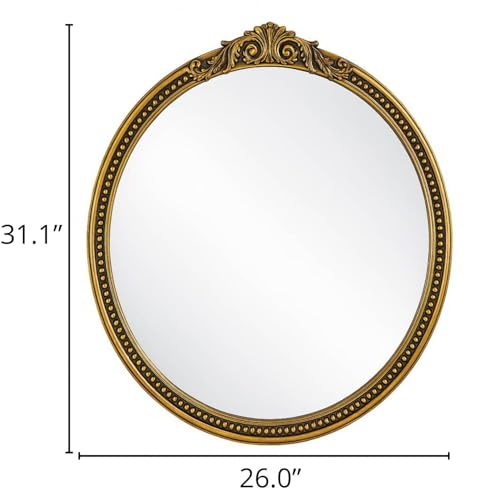 Image of ZIYOO Vintage Ornate Oval Wall Mirror, Baroque Gold Framed Decorative Mirror, Ornate Antique Accent Mirror for Living Room, Bedroom, Entryway, Vanity 26 inchx31 inch