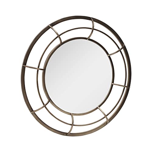 PARISLOFT 28" Geometric Metal Round Wall Mirror,Sunburst Mirror Wall Decor