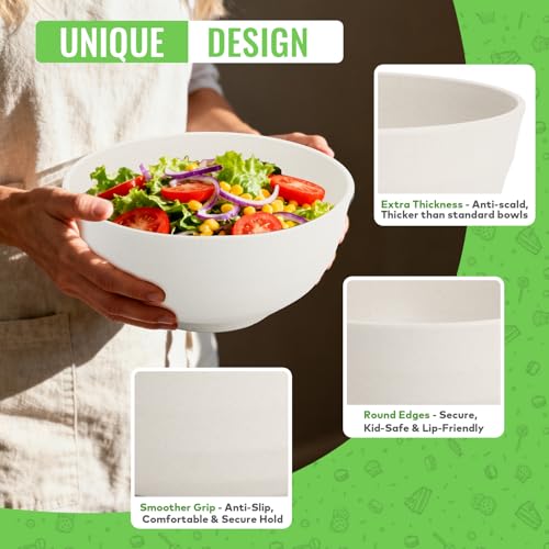 Image of Large Salad Bowl, Wheat Straw Bowls Set 60 OZ, Unbreakable Big Bowls Set of 6, Large Serving Bowls for Kitchen, Cereal, Ramen, Soup, Microwave & Dishwasher Safe, White