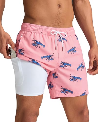 Image of maamgic Mens Swim Trunks with Compression Liner 5 Inch, Quick Dry Bathing Suit with Zipper Pockets, No-Chafing Swim Shorts