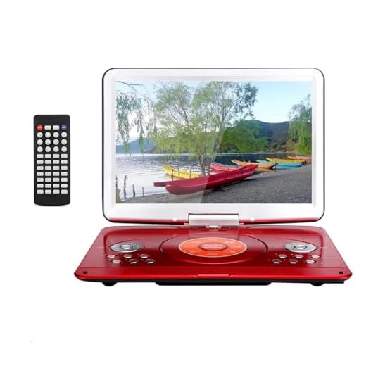 YOOHOO 16.9'' Portable DVD Player with Remote Controller, 14.1'' HD Swivel Large Screen,6 Hours Rechargeable Battery,Supports SD Card..USB Port (Red)