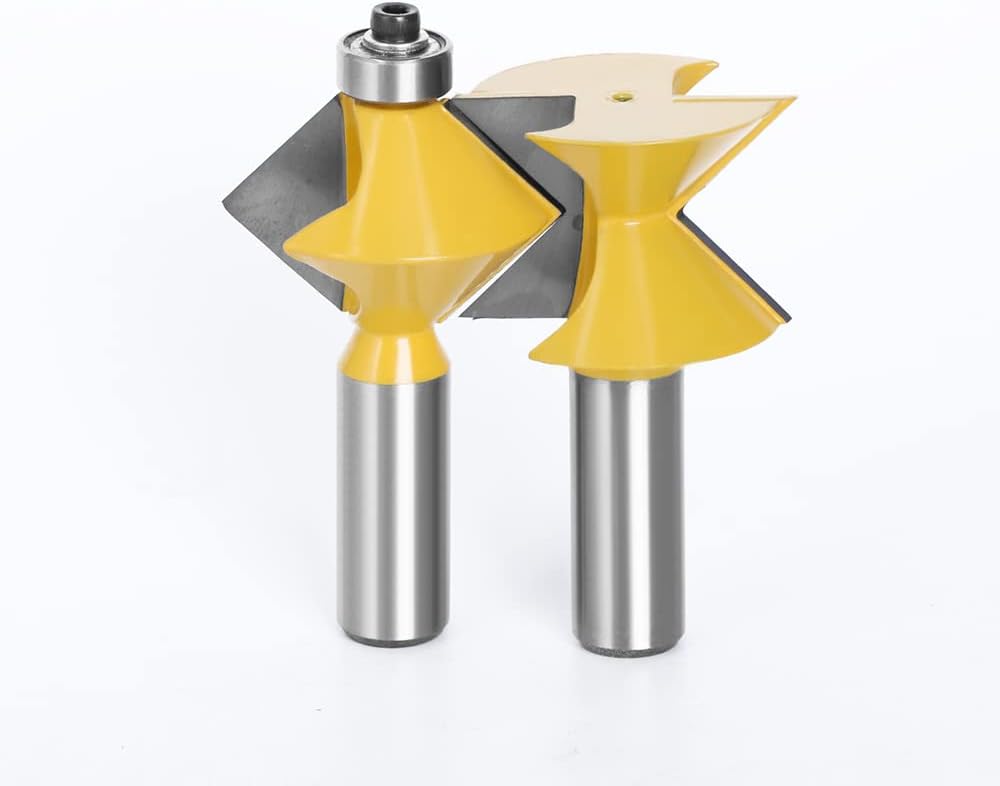 2pcs 12MM 1/2" Shank 90 Degree V design Groove Edge Banding Router Bit Set Plate Splicing