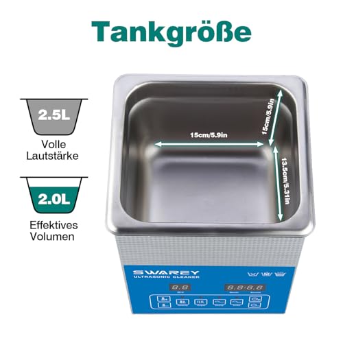 SWAREY 2,5L Ultraschallreinigungsgerät 40KHz 100W Ultraschallreiniger mit Heizung Timer für...