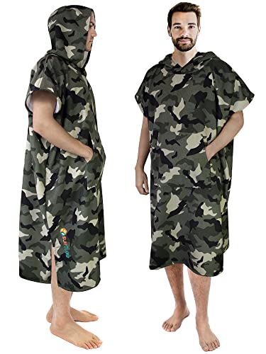 SUN CUBE Surf Poncho Changing Robe with Hood Thick Quick Dry Microfibre Wetsuit Changing Towel for Surfing Beach Swim Outdoor Sports Camo Green