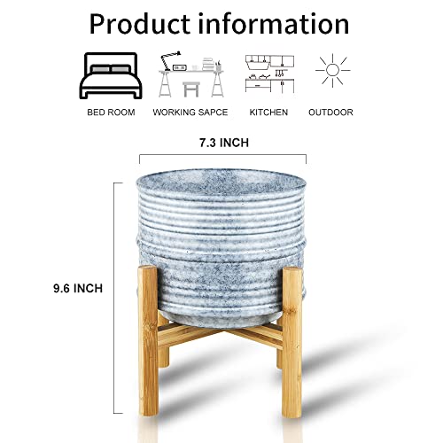 Koov Mid Century Planter, 7 Inch Plant Pot With Stand, Ceramic Planter Pots Indoor, Large Flower Pots Indoor, Ceramic Pots For Plants Indoor With Drainage, Large Plant Pots Indoor, Stripe Series, Blue #TOP2