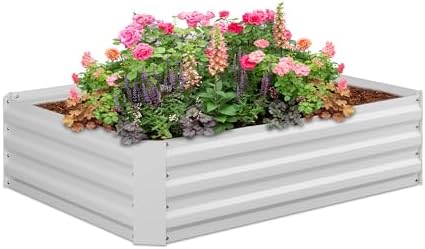 Relaxdays Huerto Urbano, Metal Galvanizado, Jardinera para Cultivar Flores, Plantas y Verduras, 30 x 120 x 90 cm, Blanco, Hierro