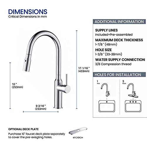 Robinet d'évier de cuisine à arc élevé avec douchette extractible et mitigeur monotrou