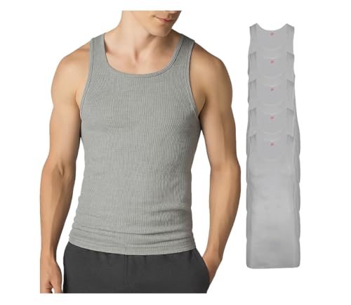 Image of Hanes Men's Tall 100% Cotton Ribbed Tank Tagless Undershirts, Multipack