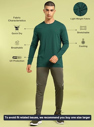 Image of TECHNOSPORT Men's Slim Fit Full Sleeve Crew Neck T-Shirt, COTFLEX Quick Dry Moisture Wicking Stretchable Sports Gym and Casual Wear