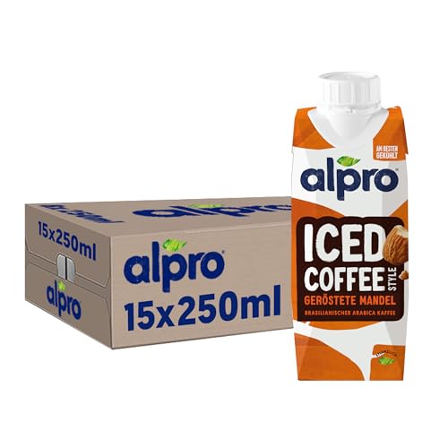 Alpro Iced Coffee Geröstete Mandel Kaffee mit Mandeldrink Von Natur aus laktose- und glutenfrei Vegan und ideal für unterwegs 15 x 250 ml