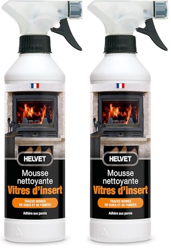 HELVET Nettoyant Vitres d’Insert pour Poêles et Cheminées – Format Mousse pour nettoyer au mieux les traces noires de suies et de fumées – 500 mL, 500.00 ml...