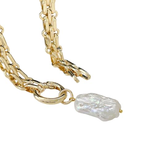 Collier perles d'eau douce véritables et chaîne ras du cou géométrique haut de gamme