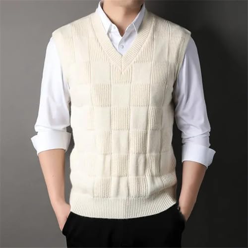 Men Casual Sweaters Vest V-Neck Solid Plaid Loose Thicken Sleeveless Pullovers Knitd Tops3