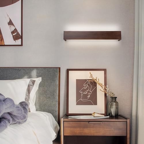 Aplique de pared LED de madera oscura y luz blanca de 35cm para salón