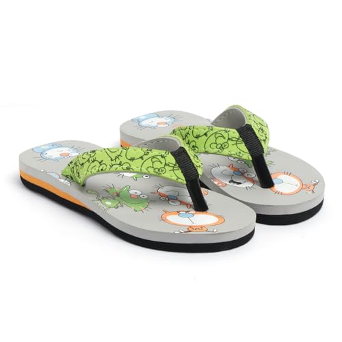 Cutties Kids Cartoon Print Flip Flops with EVA Strap, Fun Animal Design Beach Sandals, Available in Black, Navy Blue, Grey Colors (GREY, UK Footwear Size System, Toddler, Women, Age Range, Medium, 4.5 Years, 5 Years)