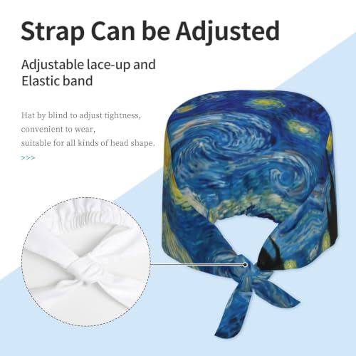Image of Cute Pug Dog Print Working Cap Scrub Cap with Sweatband,Adjustable Fashion Bandage Tie Back Hat Headwear for Women Men