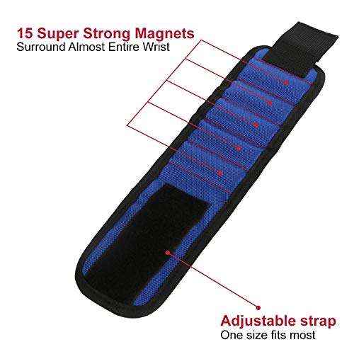Image of Powerful Magnetic Work Storage Wristband adsorption kit with 6 Round Magnets for Strong Absorption, Suitable for Home Decoration Workers -Blue