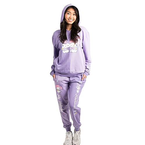 Bioworld Hello Kitty & Friends My Melody and Kuromi Women's Lilac Hoodie and Joggers 2-Piece Set2