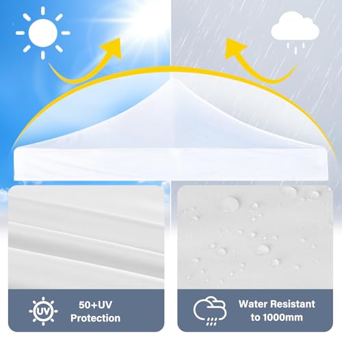 Image of 10x10 Canopy Replacement Top, Heavy Duty Pop Up Tent Cover(Top Only)(White)
