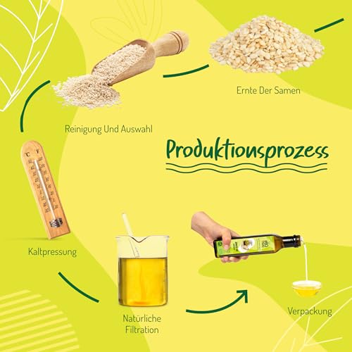 Sesamöl Bio Kaltgepresst und Ungeröstet - 500ml. Sesam öl zum Essen Massage oder Ayurveda. Speiseöl Natürlich und Rein.