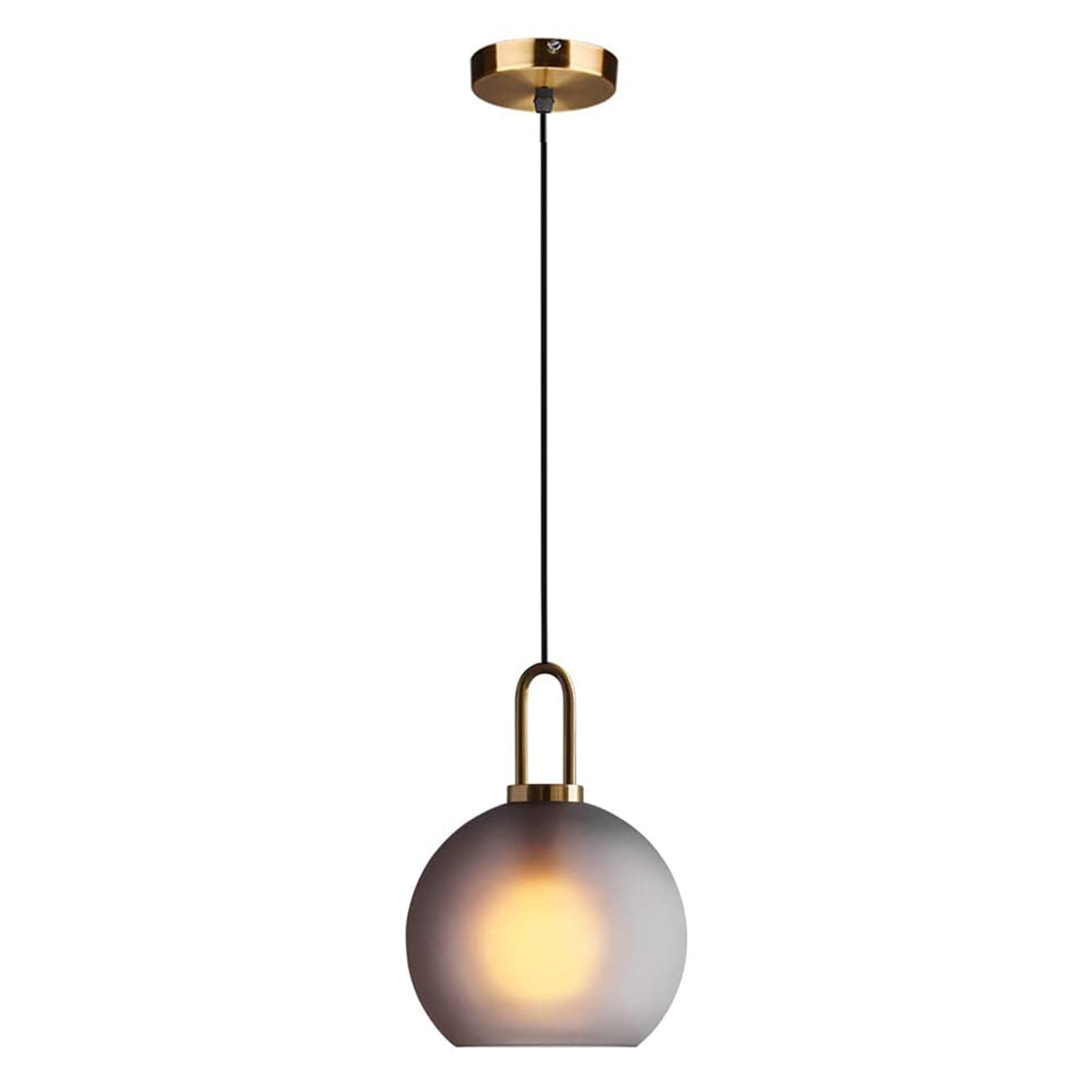 Nicrx Grey 250Mm Frosted Spherical Glass Pendant Light, Frosted Glass Globe With Brass Socket Hanging Lamp For Kitchen Island (25Cm)