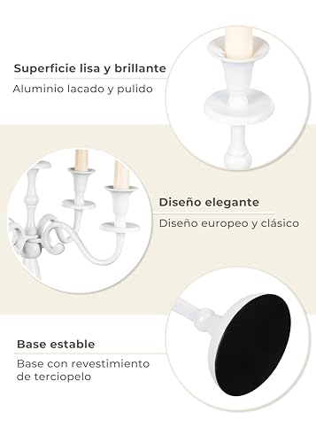 Miniatura 6 de Gräfenstayn Candelabro 1, 3 O 5 Brazos - Diferentes Tamaños - Candelabro En Color Plata, Negro, Blanco O Dorado Xl, Blanco