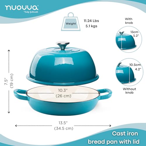 Enamelled Cast Iron Dutch Oven Pot – Dutch Oven For Sourdough Bread Baking – Cast Iron Bread Pot – Blue, 6 Quarts, 26cm – by Nuovva