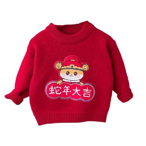 Chinese New Year Red Children's Sweater Autumn Winter Warm Fashion Top with Velvet