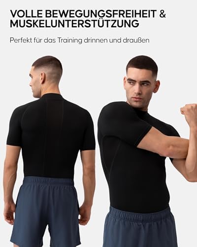 DANISH ENDURANCE Kompressionsshirt Herren Laufshirt Kurzarm, Funktionsshirt, Muskelshirts, 2er Pack Schwarz L