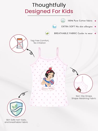 Image of BODYCARE Disney Princess Printed Girls Camisole Pack of 3 | 100% Cotton | Ultra Soft Breathable Innerwear | Skin Friendly, Tagless Comfort | Ideal for School