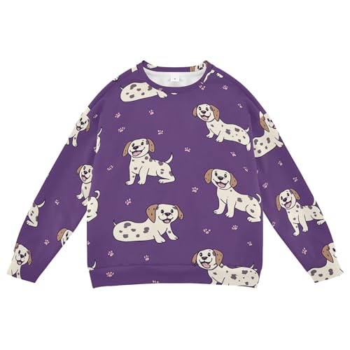 JUNZAN Cartoon Dogs Flowers Purple Big Boys Pullover Hoodie Fleece Kids Pullover Hoodie Athletic 4T