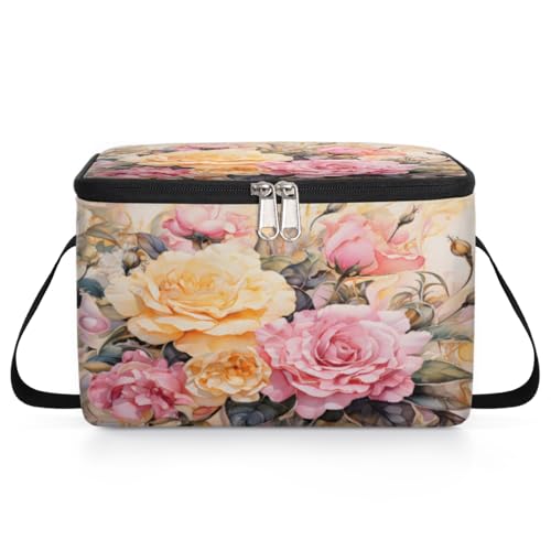 GzLeyigou Blooming Flowers Lunch Bags for Women Men 9 Cans, Hot & Cold Food Delivery Bag Insulated Grocery Bag Insulated Lunch Box Floral Cooler Bag for Office Work Picnic Beach