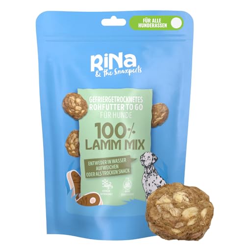 RiNa Hundeleckerli Lamm-Mix - gefriergetrocknete Leckerbissen - Fleisch, Knorpel, grüner Pansen - Hunde-Snack aus Deutscher Herstellung - Barf - 110g