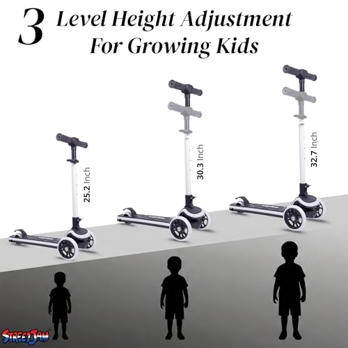 Image of STREETJAM Blinkie Kids LED Kick Scooter for 3-12 Years, LED Deck with Multiple Light Modes (1st Time in India), BIS Approved, Extra Wide Deck, Rechargeable, Up to 50 kg Load (Black with Grey)