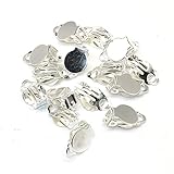 20 PCS (10 Pairs) Clip-on Earring Findings Pad Base Flat Back Round Tray Blank Setting No Need Ear Pierced Non Piercing Jewelry Accessories (Silver, 16 x 10 mm Tray 10 mm)