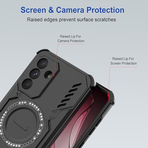 Image of amazon basics Back Case Cover for Samsung Galaxy A56 5G | Magnetic Case with Built-in Metal Ring | Supports Mag-Safe Charger, Wallet & Car Mount | Shockproof Hybrid PC + TPU | Black