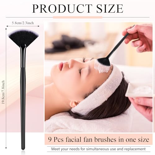 Image of 9 Pieces Facial Fan Mask Brushes, Soft Facial Applicator Brushes Tools for Peel Glycolic Makeup for Mud Cream(Black with White)