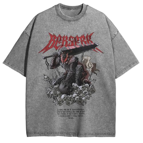 Anime Berserks Merch Casual Cotton Tee T-Shirt Unisex Washed Vintage Pullover Short Sleeve Tops