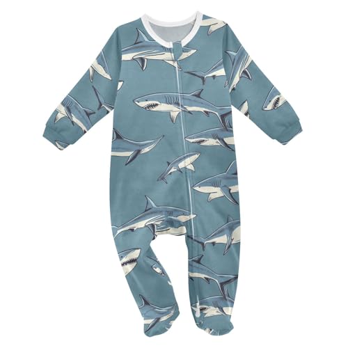 Wusikd Sharks One-Piece Footies Cartoon Bodysuit Rompers Zipper for Boys Girls 3M